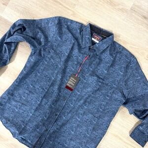 NWT Consequence Navy Blue Paisley Button Up Long Sleeve Shirt Men's 2XL